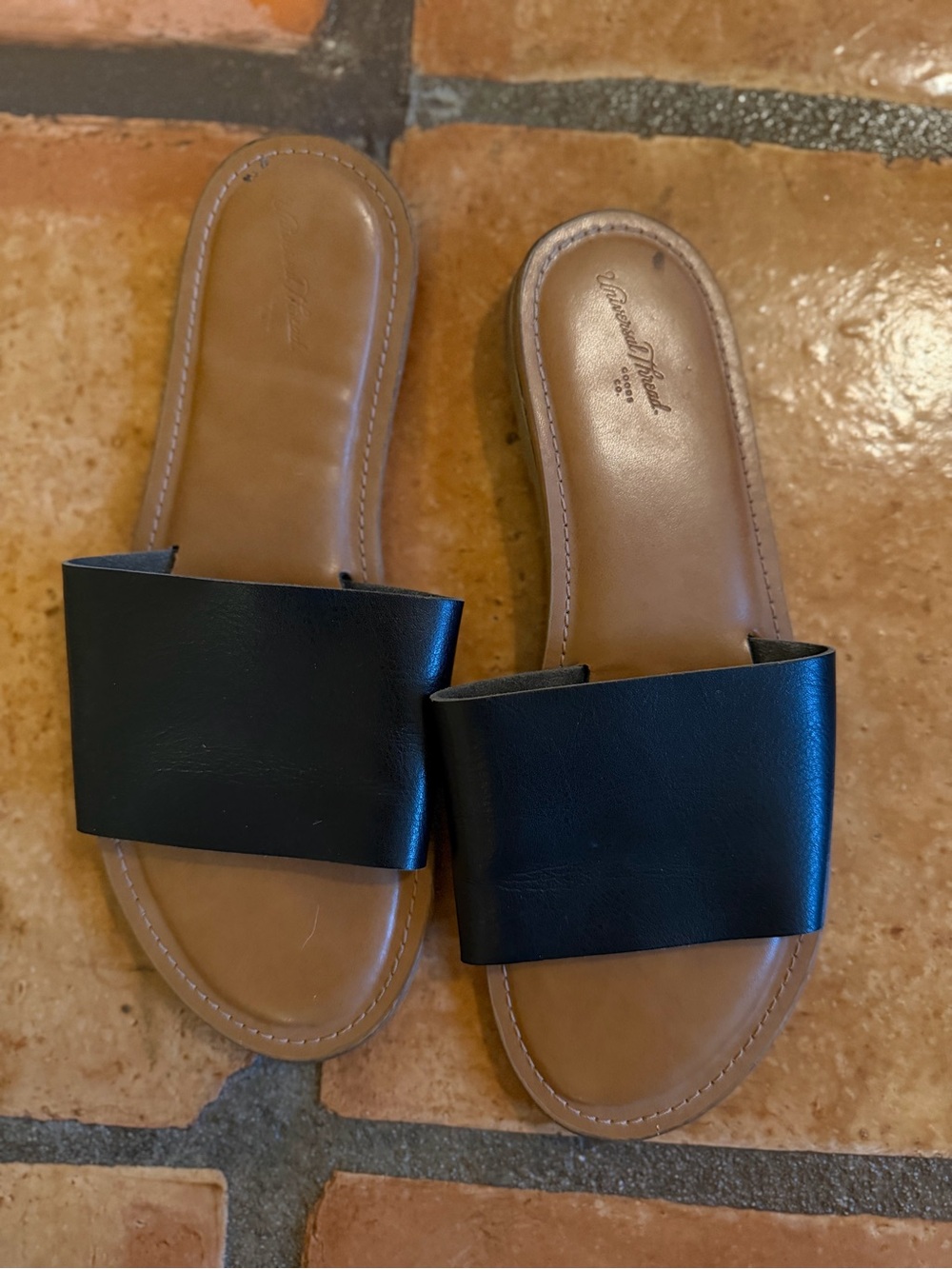 Target Black Wide Strap Slide Sandals with Tan Footbed